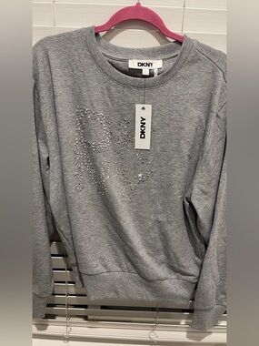 DKNY Gray Crystal-Embellished Logo Sweatshirt